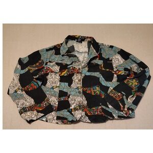 Gaudy Couture Women Patchwork Sequin Cotton Jacket Black Blue Multicolor 1X